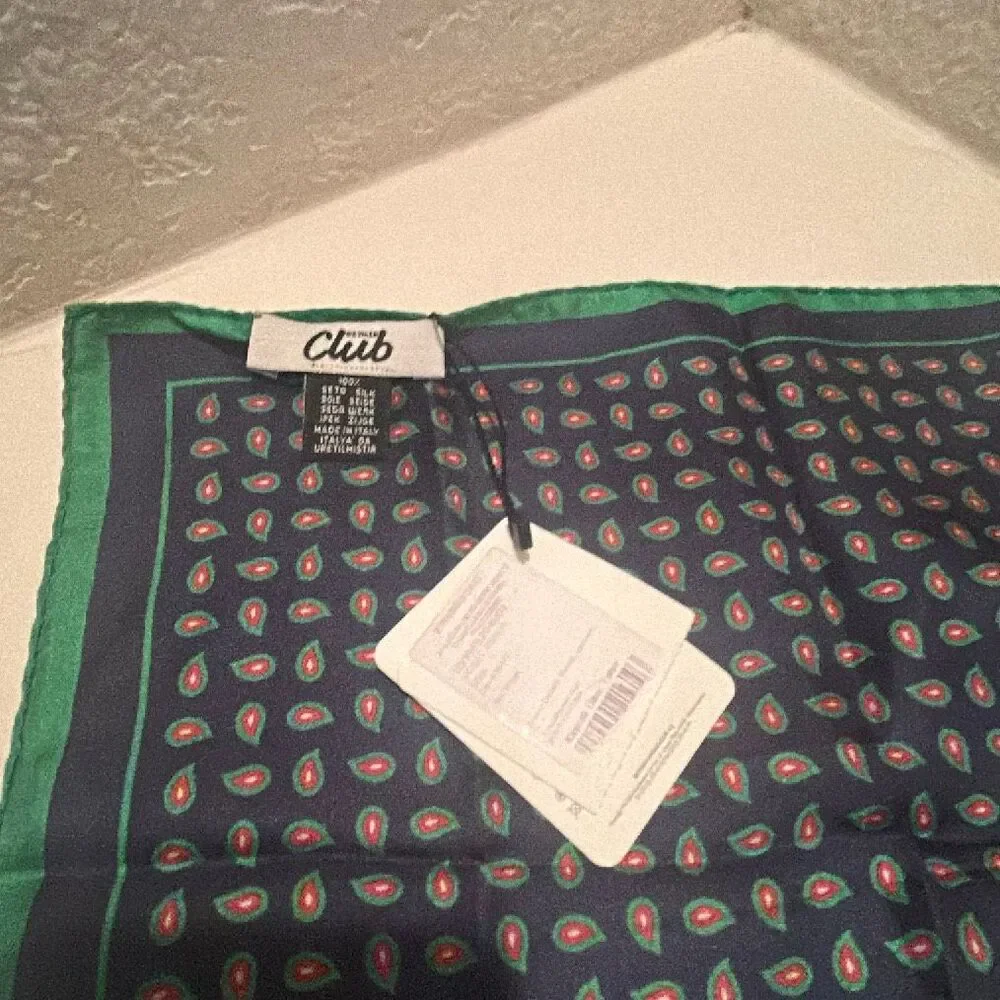Beymen Club 100% Silk Handkerchief Green Blue Paisley Western Equestrian NWT